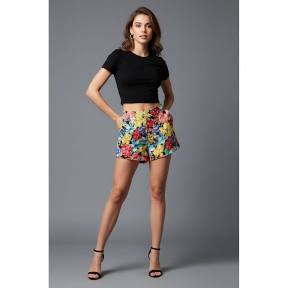 C/MEO Collective Black/Multi Floral High Waist Thinking Of Short Size M, NWT - Picture 1 of 14